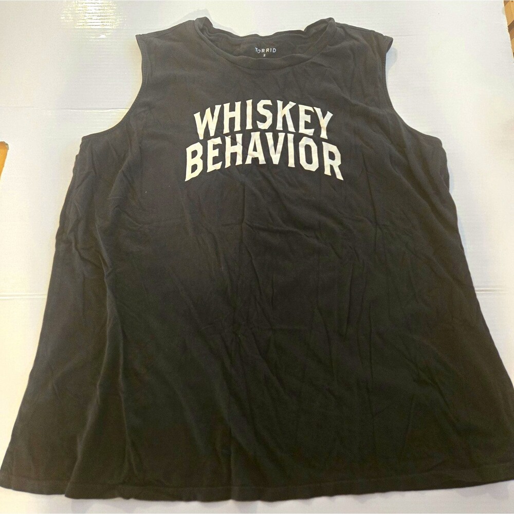 Torrid Women's Black Graphic βWhiskey Behaviorβ Sleeveless Crew Tank Plus 2